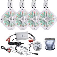 4 x Pyle 260W 8" Marine Wakeboard Water Resistant Multicolor LED Tower Speakers, Pyle Waterproof 1200 Watt Bluetooth 4-Channel Boat Yacht Amplifier System, Enrock Speaker Wire