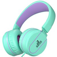 Artix Foldable On-Ear Adjustable Tangle-Free Wired Headphones, Compact Stereo Earphones with in-line Microphone and Controls for Children &Teen Head Phones for Sport, Travel, School - Turquoise