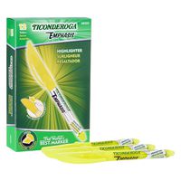 TICONDEROGA Emphasis Fluorescent Highlighters, Pocket Style with Clip, Chisel Tip, Yellow, 12-Pack (48000)