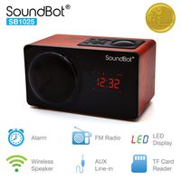 SoundBot SB1025 Alarm Clock FM Radio Bluetooth Wireless Portable Speaker w/Acoustic 76mm Premium 7w Driver, 6Hrs Music Streaming, Built-in Battery, 3.5mm Aux Port LED Display