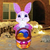 GOOSH 5 FT Inflatable Party Bunny with Basket and Colorful Easter Eggs LED Lights Indoor Outdoor Yard Lawn Decoration - Cute Fun Easter Holiday Blow Up Party Display