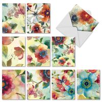 The Best Card Company - 10 Watercolor All Occasion Blank Note Cards (4 x 5.12 Inch) - Colorful Paintings of Flowers - Watercolor Botanicals M3314