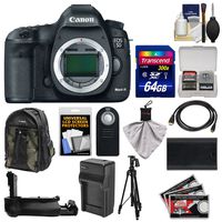 Canon EOS 5D Mark III Digital SLR Camera Body with 64GB Card + Backpack + Battery/Charger + Grip + Tripod + Kit
