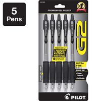 PILOT G2 Premium Refillable & Retractable Rolling Ball Gel Pens, Ultra Fine Point, Black Ink, 5-Pack (31306)