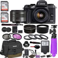 Canon EOS M5 Mirrorless Digital Camera (Black) Premium Accessory Bundle with Canon EF-M 15-45mm is STM Lens (Graphite) + Canon Water Resistant Case + 64GB Memory + HD Filters + Auxiliary Lenses