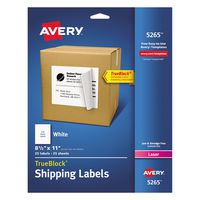 Avery Shipping Address Labels, Laser Printers, 25 Labels, Full Sheet Labels, Permanent Adhesive, TrueBlock (5265), White