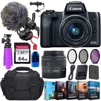 Canon EOS M50 Mirrorless Digital Camera (Black) and 15-45mm STM Lens w/Rode VideoMicro Compact On-Camera Microphone + 64GB Transcend Memory Card, Camera Bag & More Essential Accessory Bundle