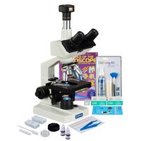 OMAX 40X-2500X 3MP Digital LED Lab Microscope + Slide Preparation Kit + Blank Slides + Cleaning Kit + Book