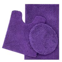 ITSOFT 3pc Non-Slip Shaggy Chenille Bathroom Mat Set, Includes U-Shaped Contour Toilet Mat, Bath Mat and Toilet Lid Cover, Machine Washable, Lilac