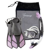 Seavenger Diving Dry Top Snorkel Set with Trek Fin, Single Lens Mask and Gear Bag, S/M - Size 4.5 to 8.5, Gray/Lavender