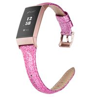 Wearlizer Compatible with Fitbit Charge 3 Bands for Women Slim Leather Replacement Fit Charge hr 3 Special Edition Rose Gold Band Accessories Strap (Glitter Purple)