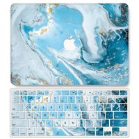 One Micron Case + Keyboard Cover Compatible with MacBook Air 11 inch, Plastic Pattern Hard Case Shell Compatible MacBook Air 11.6 Inch (Model: A1465/A1370)-Blue+Gold Marble#1