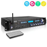 Multi Channel Bluetooth Preamplifier Receiver - 3000 Watt Audio Home Speaker Sound Stereo Receiver w/Radio, USB, Headphone, AUX, RCA, Dual Microphone w/Echo, LED, Wireless Streaming - Pyle P3201BT
