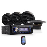 Marine Headunit Receiver Speaker Kit - In-Dash LCD Digital Stereo w/ AM FM Radio System 6.5'' Waterproof Cone Speakers (4) MP3/USB/SD Readers Aux Input Single DIN & Remote Control - Pyle PLMRKT14BK