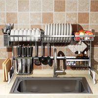 Over Sink(32") Dish Drying Rack, 2 Cutlery Holders Drainer Shelf for Kitchen Supplies Storage Counter Organizer Stainless Steel Display- Kitchen Space Save Must Have (Sink size≤32 1/2 inch, silver)