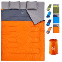 oaskys Camping Sleeping Bag - 3 Season Warm & Cool Weather - Summer, Spring, Fall, Lightweight, Waterproof for Adults & Kids - Camping Gear Equipment, Traveling, and Outdoors (Double Orange)