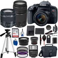 Canon EOS Rebel T7i Digital SLR Camera with EF-S 18-55mm is STM and EF 75-300mm Lens (Black) 19PC Professional Bundle Package Deal -SanDisk 64gb SD Card + Canon Shoulder Bag + More