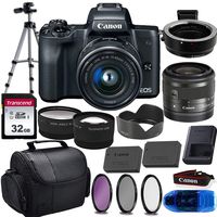 Canon EOS M50 Mirrorless Digital Camera (Black) & 15-45mm STM Lens w/EOS M Mount Adapter + 32GB Transcend Memory Card, Shoulder Bag & Essential Accessory Bundle