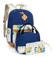 Leaper Floral Laptop Backpack School Daypack Bookbag Lunch Bag Purse Dark Blue