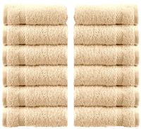 White Classic Luxury Cotton Washcloths - Large Hotel Spa Bathroom Face Towel | 12 Pack | Beige