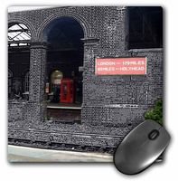 3dRose LLC 8 x 8 x 0.25 Inches Mouse Pad, The Train Station from London to Holy Head Done in Black and White with Red, Traditional Phone Booth (mp_44647_1)