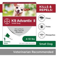 Bayer Animal Health K9 Advantix II Flea & Tick Prevention for Dogs, Dog Flea & Tick Treatment for Small Dogs 4-10 Lbs, 1 Monthly Application