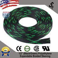 Wire Conduit 5 FT 1/2" Black Green Expandable Wire Sleeving Sheathing Braided Loom Tubing US
