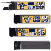 June Gold 660 Pieces, 0.3 mm 2B Lead Refills, 165 Pieces Per Tube, Extra Fine Thickness, Break Resistant Lead/Graphite (Pack of 4 Dispensers)