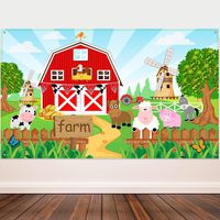 Farm Animals Theme Party Decorations, Farm Animals Barn Backdrop Banner for Grass Children Birthday Party Supplies, Farm Animals Scenic Background Photo Booth Banner, 72.8 x 43.3 Inch