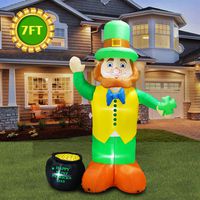 inslife 7 Ft Inflatable St. Patrick's Day Lighted Leprechaun Holding a Shamrock with Pot of Gold for Home Yard Lawn Garden Indoor Outdoor