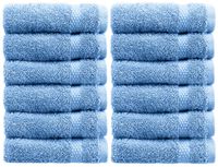 White Classic Luxury Cotton Washcloths - Large Hotel Spa Bathroom Face Towel | 12 Pack | Light Blue