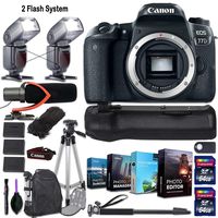 Canon EOS 77D DSLR Camera (Body Only) + 2 Flash System with Deluxe Accessory Kit (4-Pack Photo/Video Editing Software, Pro Microphone w/Windshield and More)