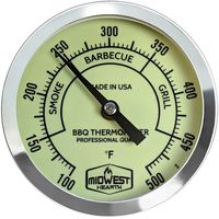 Midwest Hearth BBQ Smoker Thermometer for Barbecue Grill, Pit, Barrel 3" Dial (4" Stem Length, Glow Dial)