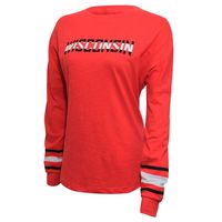 NCAA Wisconsin Badgers Women's Campus Specialties Long Sleeve Fan Tee, Small, Red