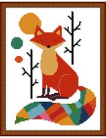 Printed Cross Stitch Kits 11CT 9X12 inch 100% Cotton Holiday Gift DIY Embroidery Starter Kits Easy Patterns Embroidery for Girls Crafts DMC Stamped Cross-Stitch Supplies Needlework Seven Color Fox