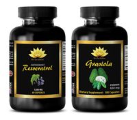 Anti-Aging Power - RESVERATROL - GRAVIOLA Combo - resveratrol and Curcumin - 2 Bottles - (60+60 Capsules)