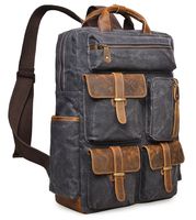 ALTOSY Water Resistant Canvas Backpack Crazy Horse Leather Backpack for men Laptop Bag 5351 (Grey)