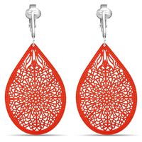 Aloha Earrings Lovely Victorian Filigree Clip On Earrings for Women Clip-ons, Lightweight Teardrop Leaf Dangle (Large Filigree- Orange)