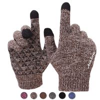 Achiou Warm Touchscreen Winter Gloves for Women Men Knit Wool Lined Texting (Coffee with White)