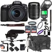 Canon EOS 90D with 18-135mm f/3.5-5.6 is USM Lens + 128GB Memory + Canon Deluxe Camera Bag + Pro Battery Bundle + Microphone + TTL Speed Light + Pro Filters,(22pc Bundle)