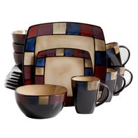 Gibson Overseas, Inc. 65881.16RMGibson Elite Soho Lounge Square 16-Piece Mosaic Reactive Glaze Dinnerware Set Service of 4, Stoneware, Multicolor,