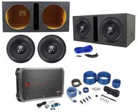 (2) Rockville W12K6D4 V2 12" 4800w Subwoofers+Vented Box+Mono Amplifier+Amp Kit
