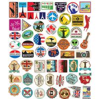 Jasion 100-Pcs Vinyl Stickers Waterproof Travel Map World Famous Tourism Country Building Holiday Airplane Graffiti Decals for Water Bottles Cars Motorcycle Skateboard Portable Luggages Ipad Laptops