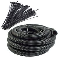 100 Feet 1" Split Wire Loom Tubing - 100 Pcs 7" Nylon Zip Ties Combo (Black)
