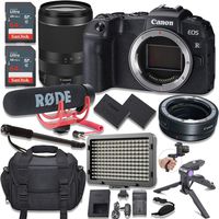 Canon EOS RP Mirrorless Digital Camera with RF 24-240mm Lens Kit + Canon EOS R Mount Adapter + Video Accessory Bundle with Rode Video Go Mic, 128GB Memory, LED Light & More