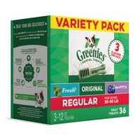 GREENIES Regular Natural Dog Dental Care Chews Oral Health Dog Treats 3-Flavor Variety Pack, (3) 12 oz. Pouches