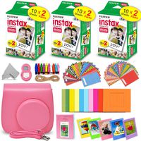 Fujifilm Instax Mini Instant Film (3 Twin Packs, 60 Total Pictures) + Flamingo Pink Fitted Case, Assorted Colorful Stickers/Frames, Photo Album + More