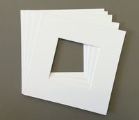 Pack of 5 8x8 Square White Picture Mats with White Core Bevel Cut for 4x4 Pictures