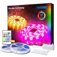 PANGTON VILLA LED Strip Lights 32.8ft 5050LEDs Color Changing Full Kit with 24key Remote Control and Power Supply Mood Lamp for Room Bedroom Home Kitchen Indoor Decorations, RGB (Red, Green, Blue)