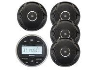 JBL PRV-175 Marine Boat Yacht 180W Media USB AUX Gauge Style Bluetooth Stereo Receiver Bundle with 4 x MS6510 6.5" Black Stereo Speakers (2 Pairs)